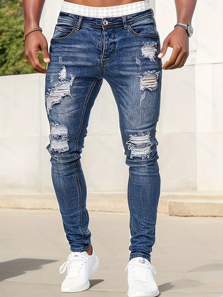 Caleb | Men's Slim-Fit Tattered Jeans