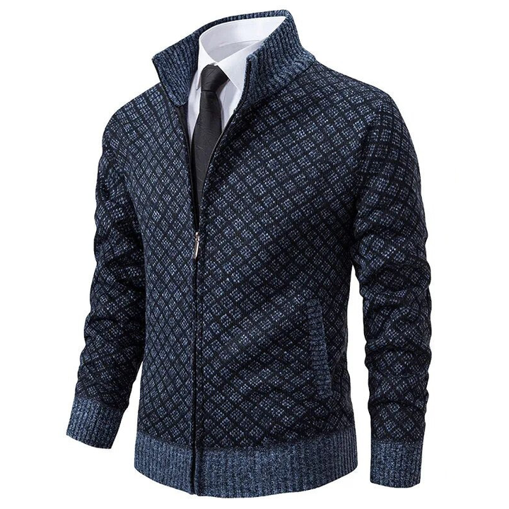 Elliot - Men's Diamond Patterned Zip Cardigan