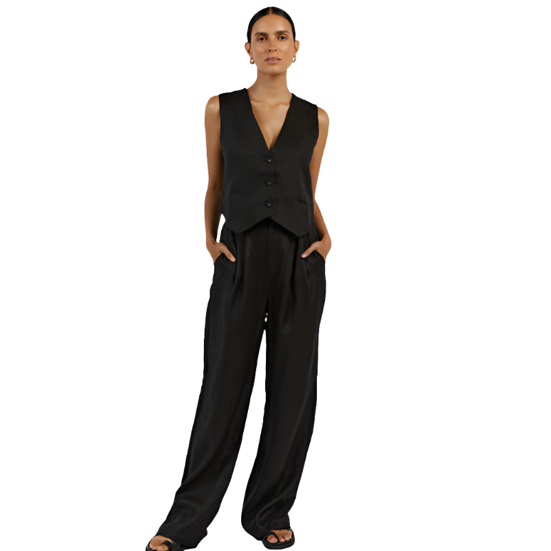 Abegail | Women's Three-Button Vest and Wide-Leg Pants Set