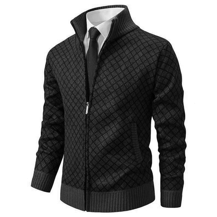 Elliot - Men's Diamond Patterned Zip Cardigan