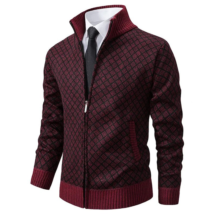 Elliot - Men's Diamond Patterned Zip Cardigan