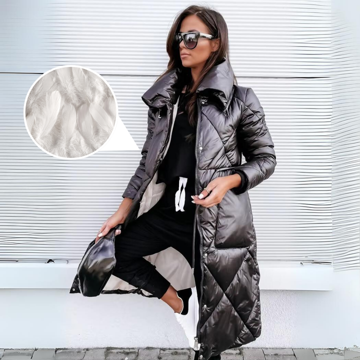 Elevera |  | Women's Quilted Long Puffer Coat with High Collar | Chic