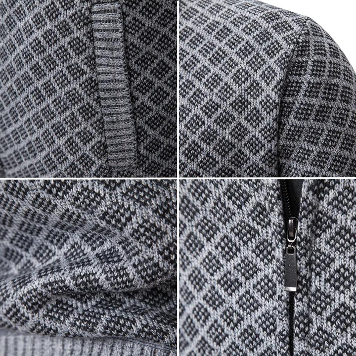 Elliot - Men's Diamond Patterned Zip Cardigan