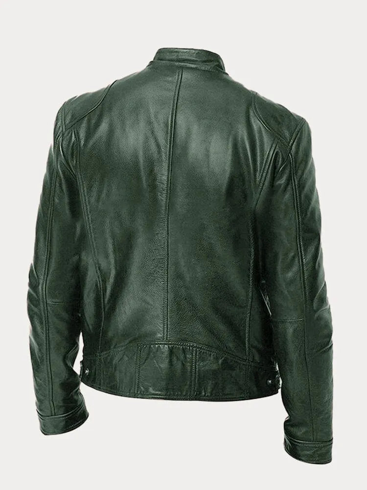 Arvid | Men's Leather Jacket with Stand Collar and Zippers | Timeless