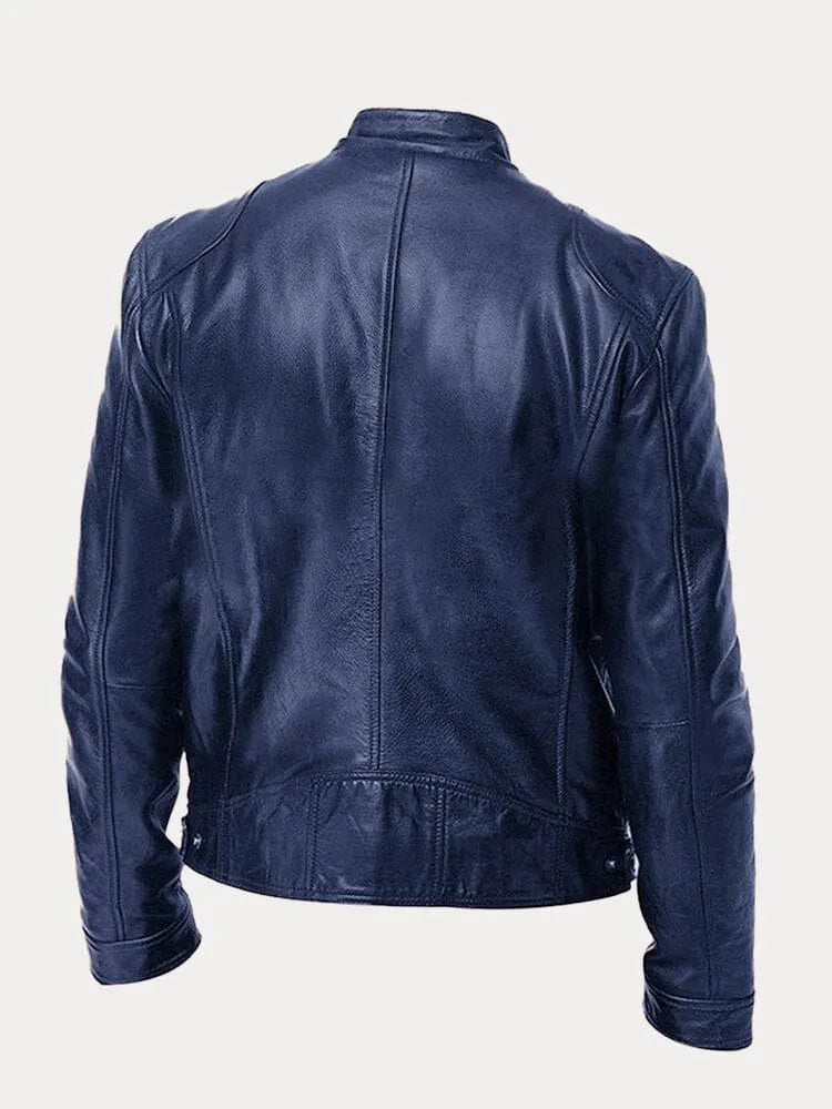 Arvid | Men's Leather Jacket with Stand Collar and Zippers | Timeless