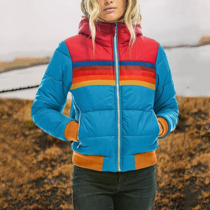 Amanda | Women's Retro Rainbow Striped Puffer Jacket