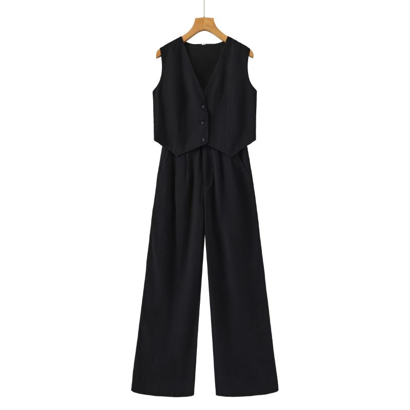 Abegail | Women's Three-Button Vest and Wide-Leg Pants Set