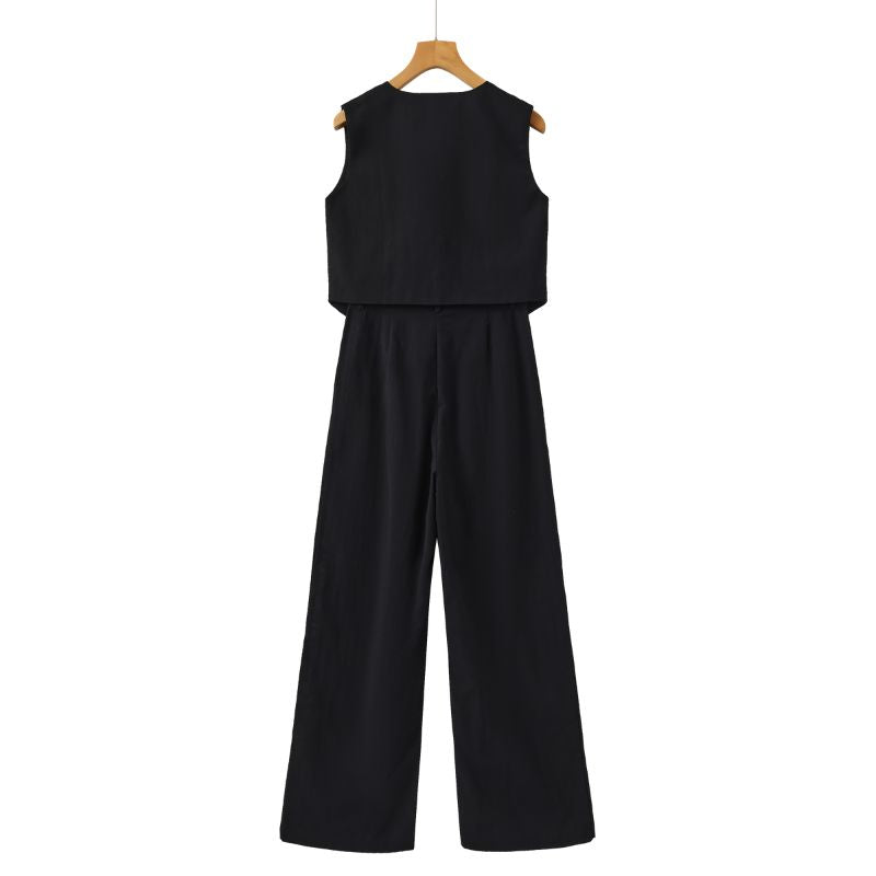 Abegail | Women's Three-Button Vest and Wide-Leg Pants Set