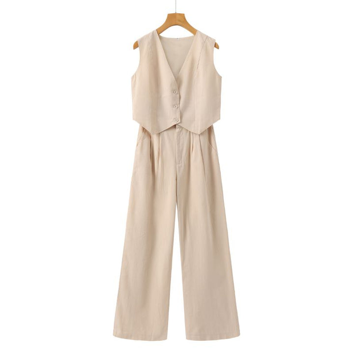 Abegail | Women's Three-Button Vest and Wide-Leg Pants Set