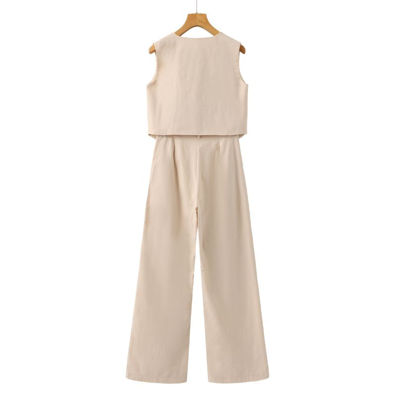 Abegail | Women's Three-Button Vest and Wide-Leg Pants Set