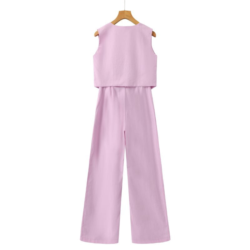 Abegail | Women's Three-Button Vest and Wide-Leg Pants Set