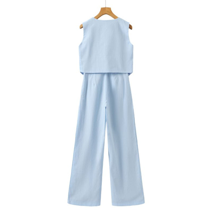 Abegail | Women's Three-Button Vest and Wide-Leg Pants Set