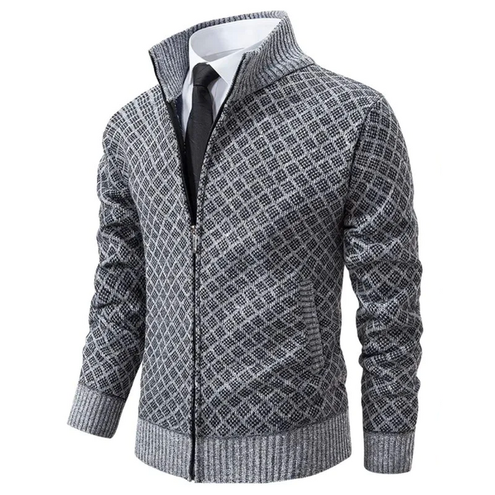 Elliot - Men's Diamond Patterned Zip Cardigan