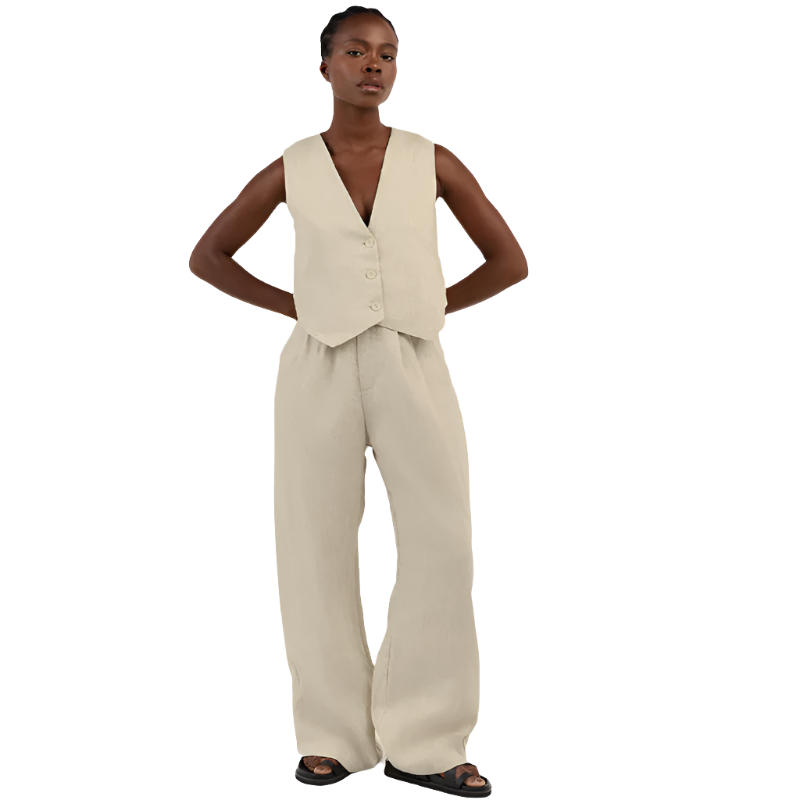 Abegail | Women's Three-Button Vest and Wide-Leg Pants Set