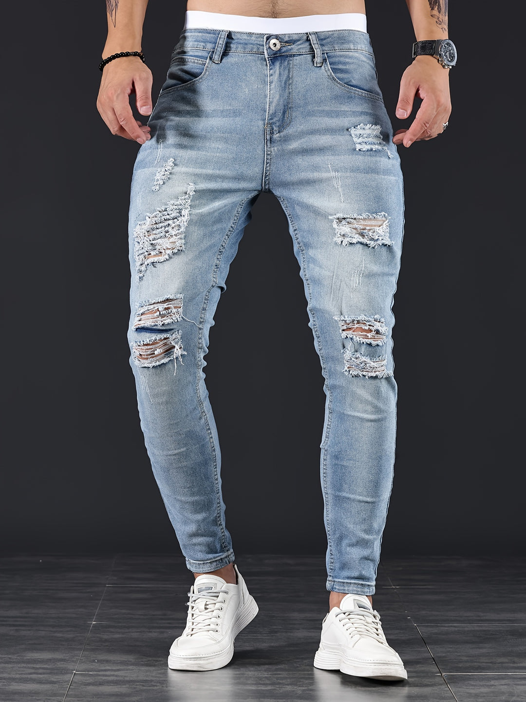 Caleb | Men's Slim-Fit Tattered Jeans