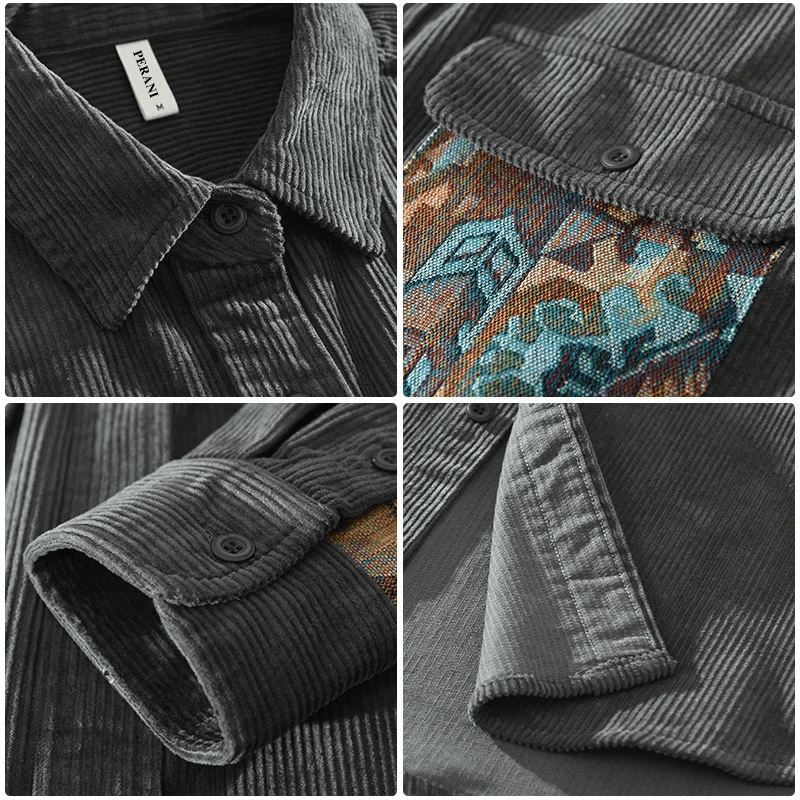 Baste | Men's Casual Corduroy Shirt with Patterned Pocket