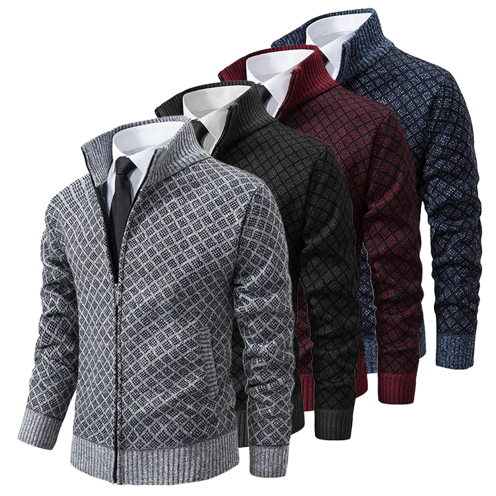 Elliot - Men's Diamond Patterned Zip Cardigan