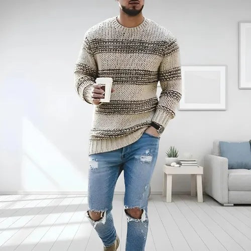 Zevy | Men's Casual Striped Knit Sweater